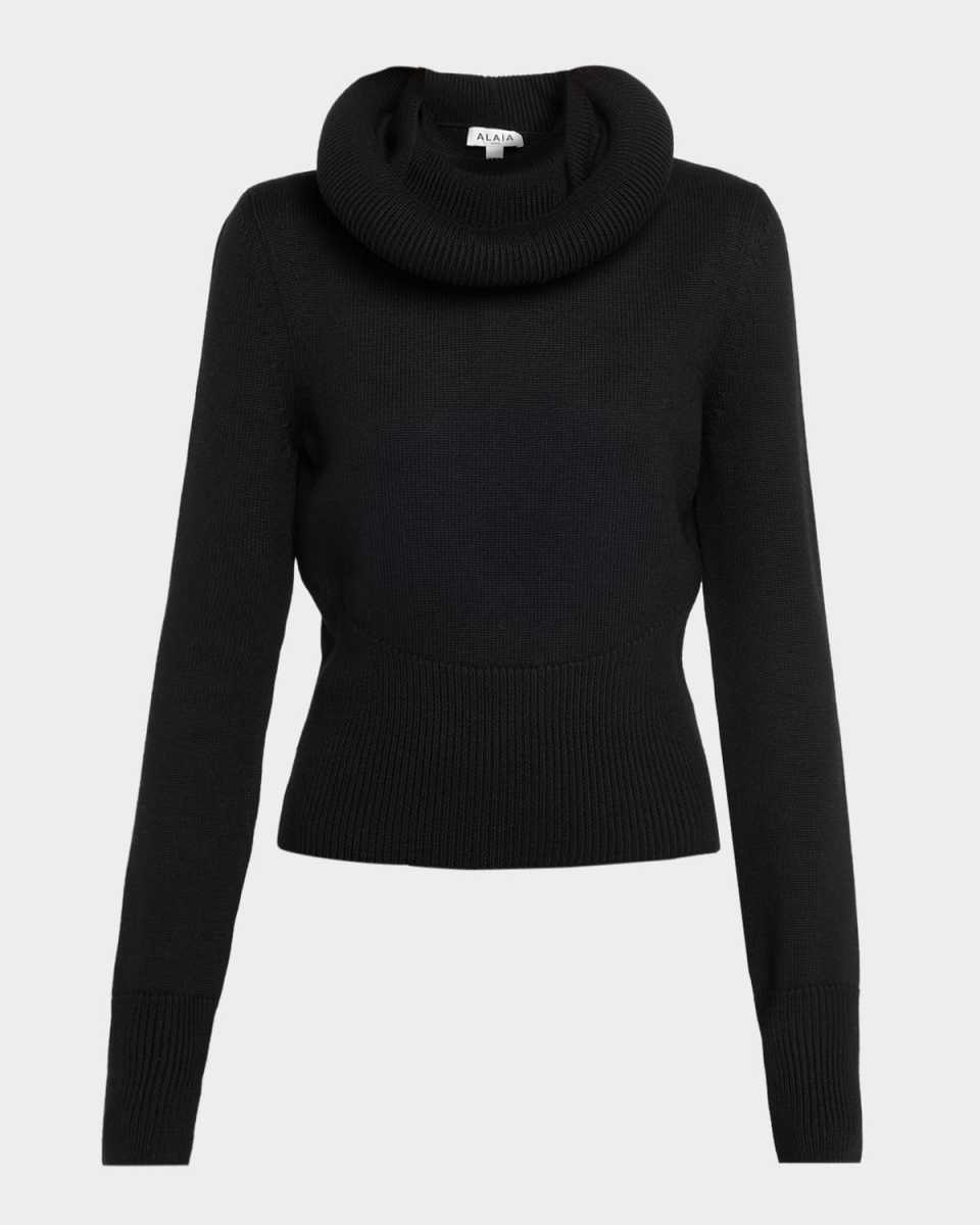 Sculptural Hooded Rib-Knit Sweater